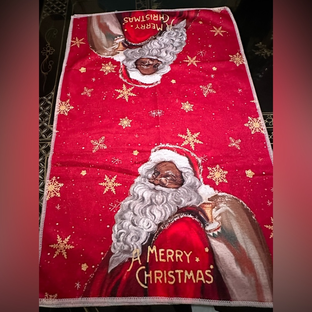 African-American Black Santa Kitchen Dish Towels For Christmas Kwanzaa Holiday 2